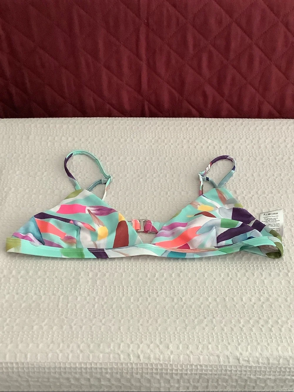 Mara Hoffman Abstract Multicolor Bikini Top in Aqua, Pink, Purple, Yellow